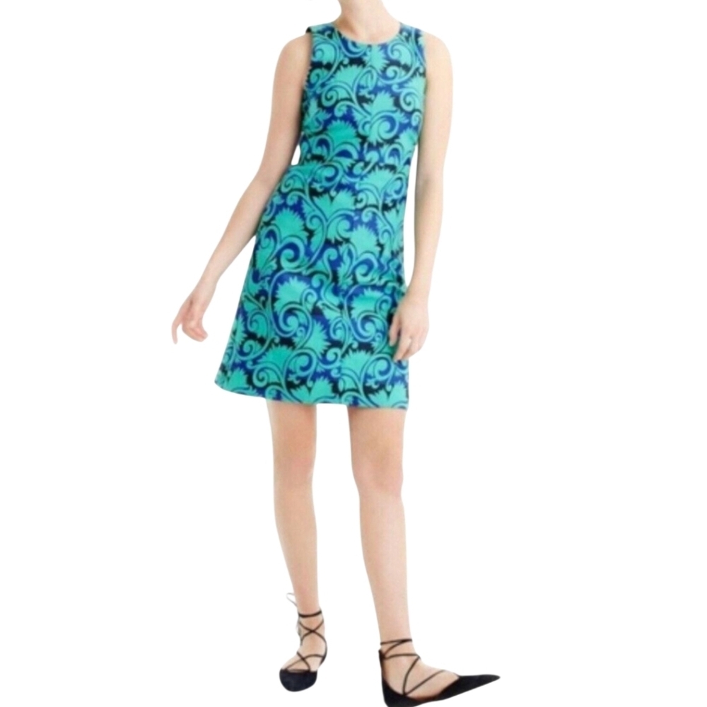 J. Crew Blue &‎ Green Tapestry Sleeveless Dress Size 6